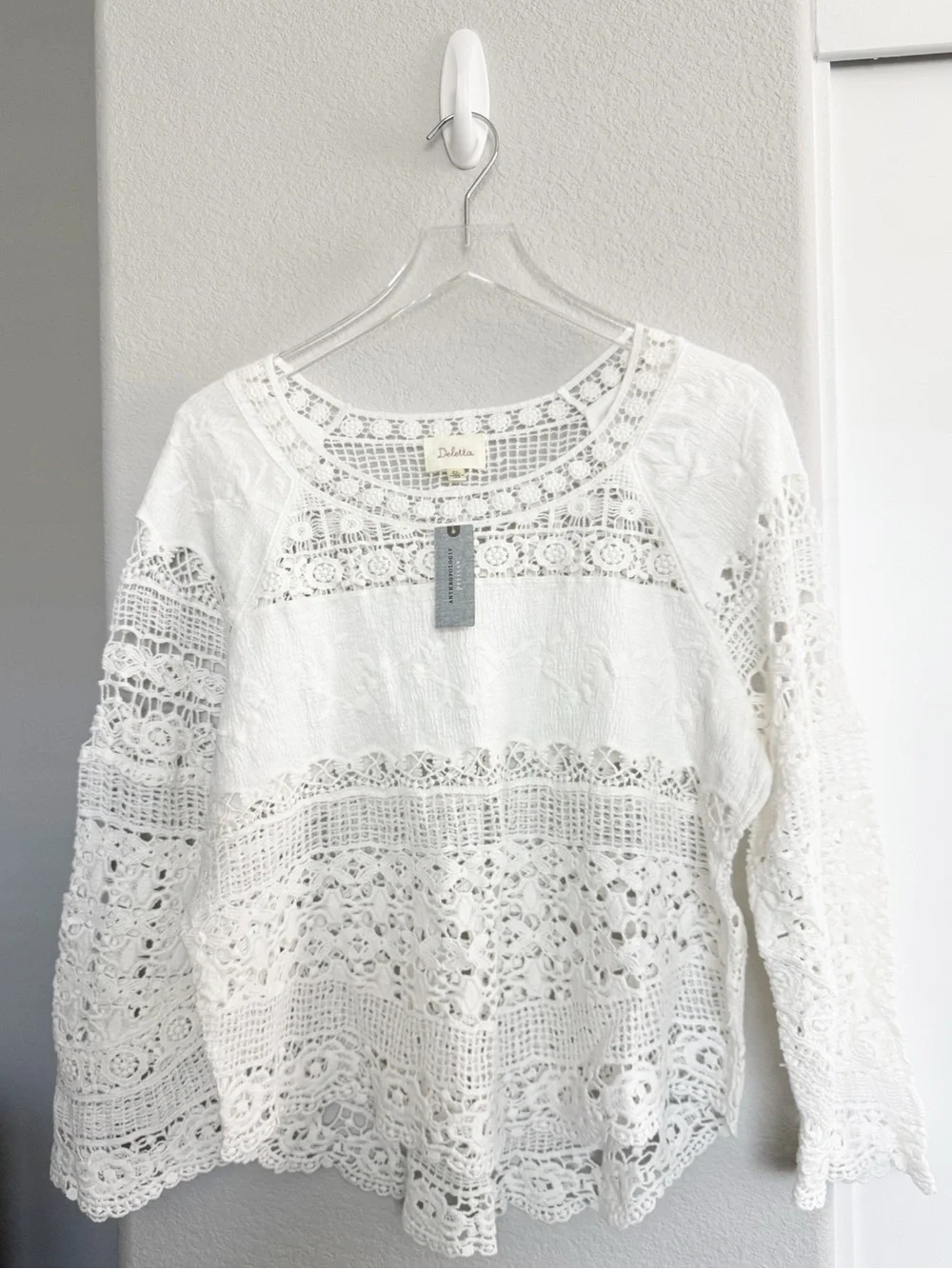 Anthropologie $78 Deletta White Crochet Lace Peasant Top